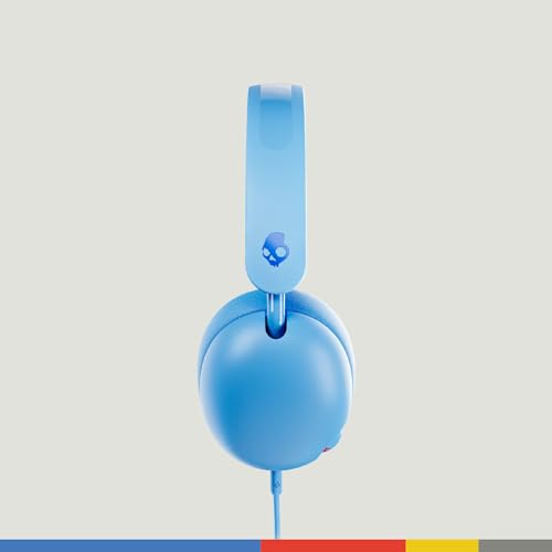 Skullcandy Grom Wired Headphones, Volume-Limiting Audio, Comfortable Over-Ear Fit, Foldable, Designed for Kids 6+, Convenient for Travel with 3.5mm AUX Plug, Built-in Microphone - Surf Blue