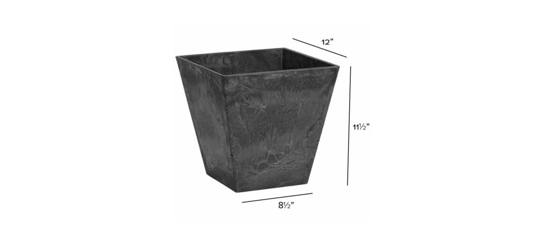 ArtStone Root & Vessel, Black, 35128 Ella Square Planter, 12, Inch