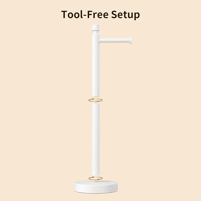 YUMORE Toilet Paper Holder Stand, Weighted Base, Matte White | Stainless Steel Design with Open-Arm Access for Bathrooms and Powder Rooms