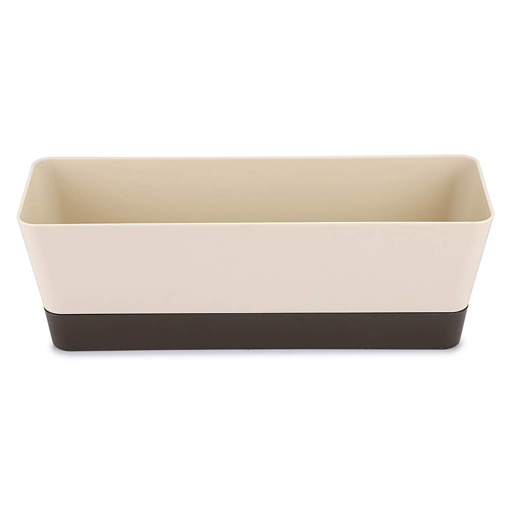 Skelang 2 Pcs Rectangular Plant Pot, 12" Watering Plant Container with Drainage Hole, Window Planter Box with Saucer for Succulents, Flowers, Herbss