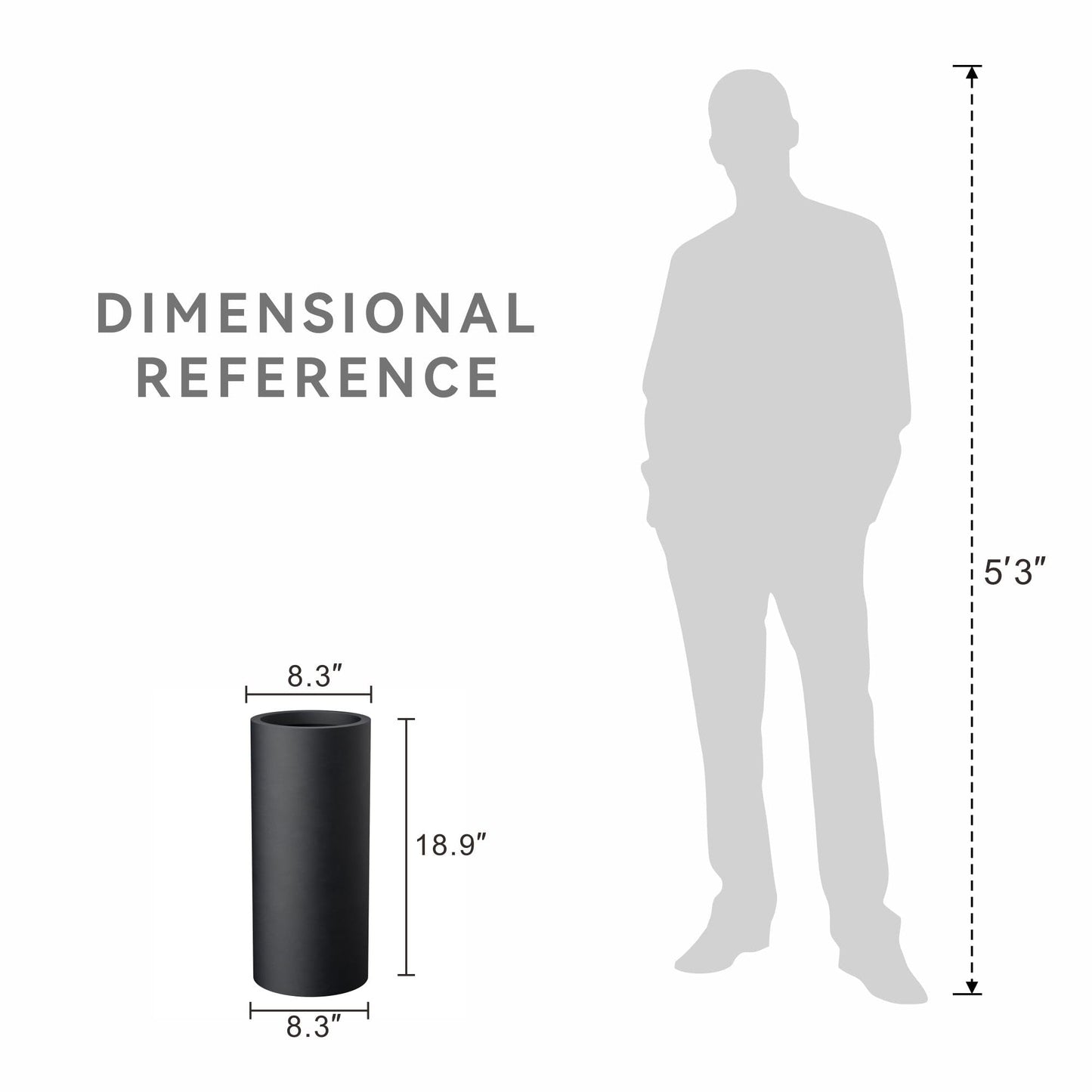 Kante 18.9 Inch Tall Cylindrical Planter, Large Round Plant Pots with Drainage Hole, Made with Concrete, Suitable for Indoor Outdoor Plants, Home Decor, Black