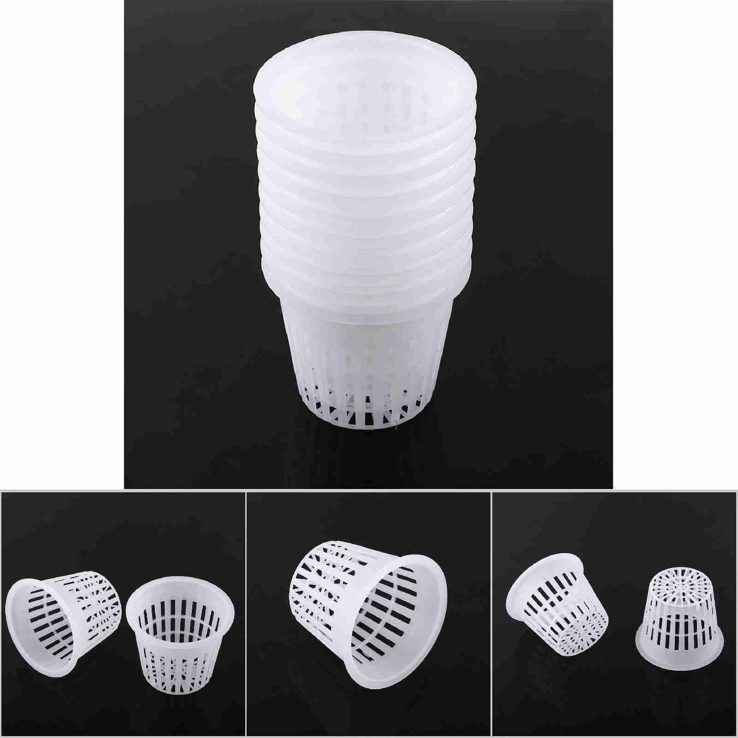 Hydroponic Net Cups, 10 Pack, 3 Inch, White, PP Plastic Mesh Pot Basket for Aeroponic Systems, Indoor and Outdoor Plant Growing