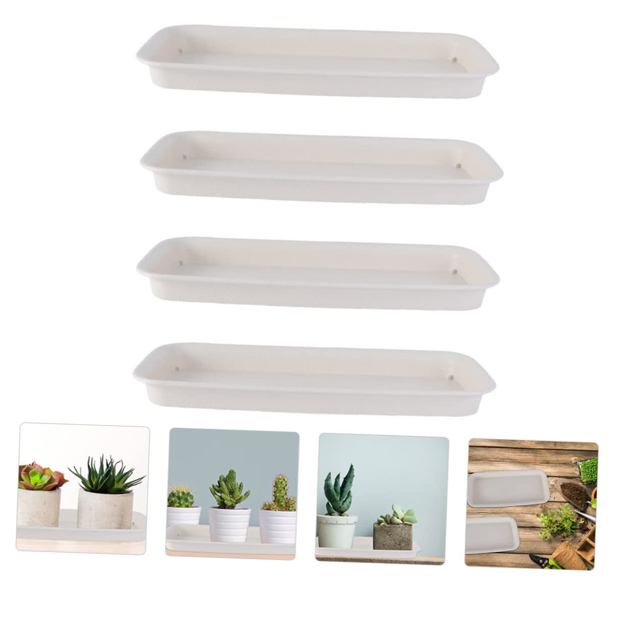 BESPORTBLE Planter Tray: 4pcs Plastic Plant Saucer, Rectangular Planter Pot Saucers, Plant Trays Rectangle Square Pans