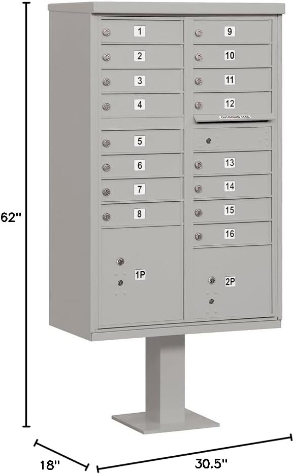 16 A Size Doors, USPS Access Type III Cluster Box Unit, Gray