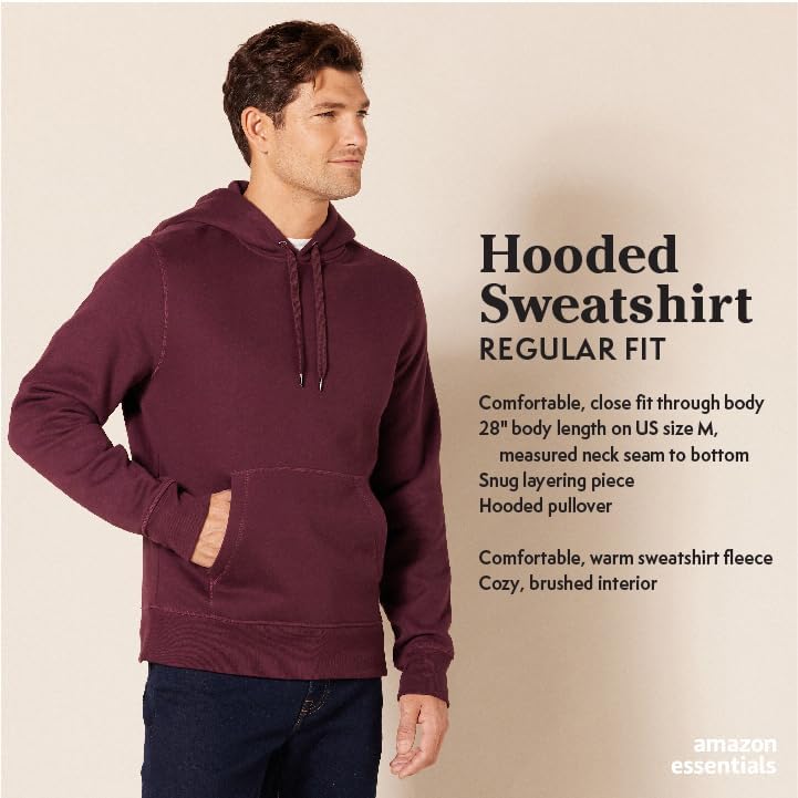 Amazon Essentials Men's Pullover Sweatshirt Hoodie, Big & Tall Options Available, Black Heather, X-Large