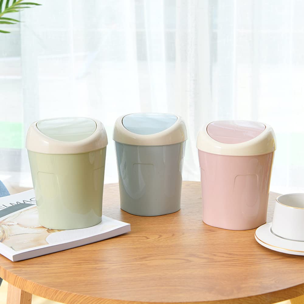 SITAKE 2 Pcs Plastic Mini Wastebasket Trash Can with 120 Trash Bags, Tiny Desktop Waste Garbage Bin with Swing Lid for Home, Office, Kitchen, Vanity Tabletop, Bedroom, Bathroom (Blue + Pink)