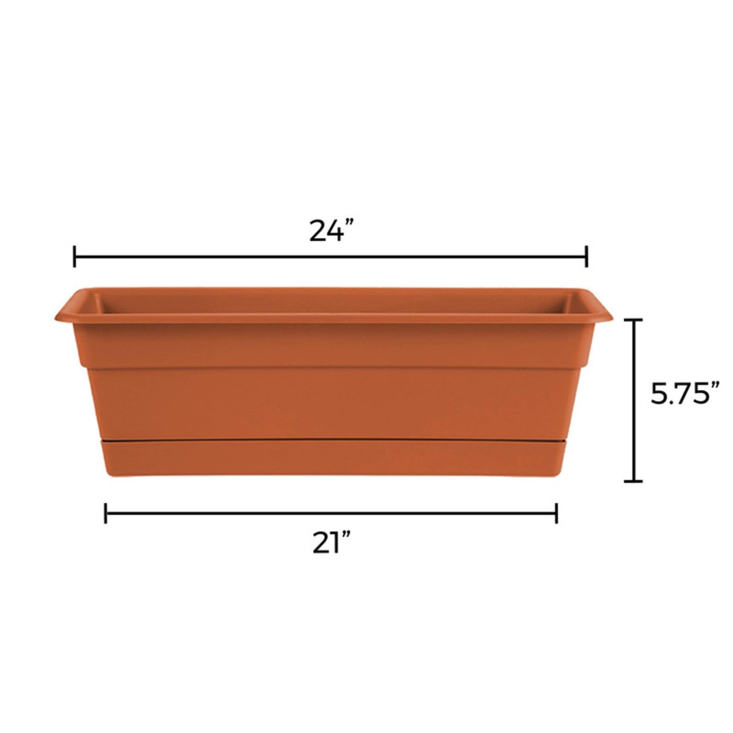 Bloem Dura Cotta Window Box Planter: 24" - Terra Cotta - with Tray, Weatherproof Resin Box, Removable Tray for Indoor & Outdoor Use, Gardening, 3 Gallon Capacity