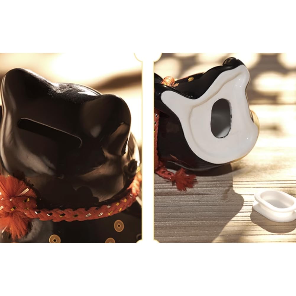 FANCYPUMPKIN 4.5 inch Lucky Cat Decoration Asian Good Fortune Cat - Glossy Black Ceramic Figurine