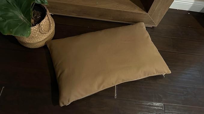 Natural Cotton Canvas Dog Bed – Raw Cotton Filled Pet Cushion Insert, Breathable Eco-Friendly Dog Mattress, Durable Washable Cover with Zipper (Medium Brown, Large 48"x30"x5")