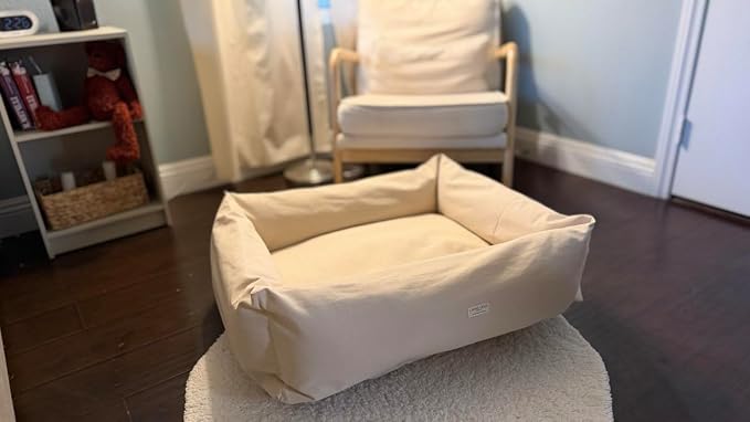 Rectangular Natural Cotton Canvas Dog Bed with Raw Cotton Insert – Eco Friendly Pet Bed with Removable Washable Cover, Breathable Cushion for Dogs & Cats (Natural, Small 24" × 18" × 6")