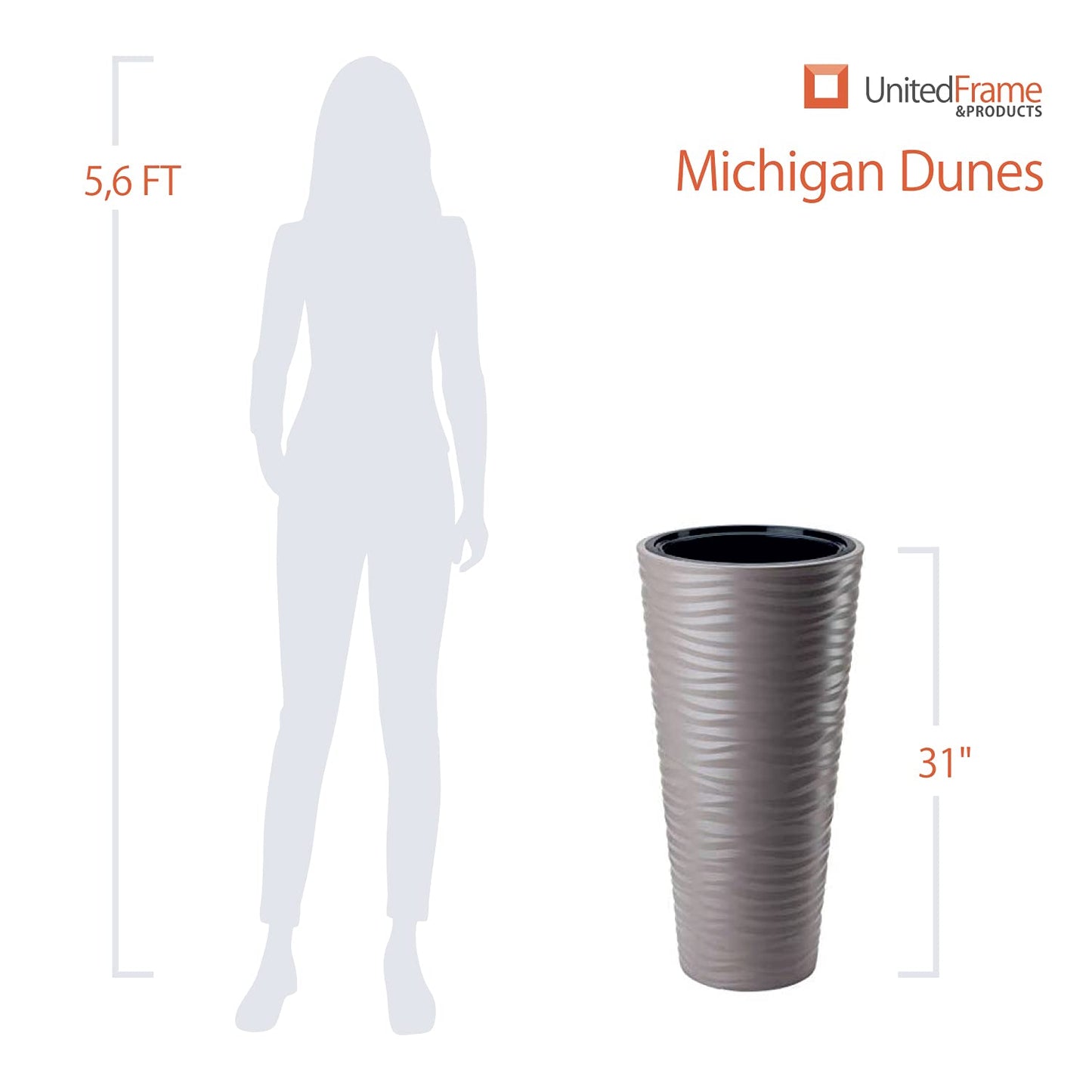 United Frames and Products “Michigan Dunes” Tall Modern Round Flower Pot with Insert Set of Two (31 Inch, Brown)