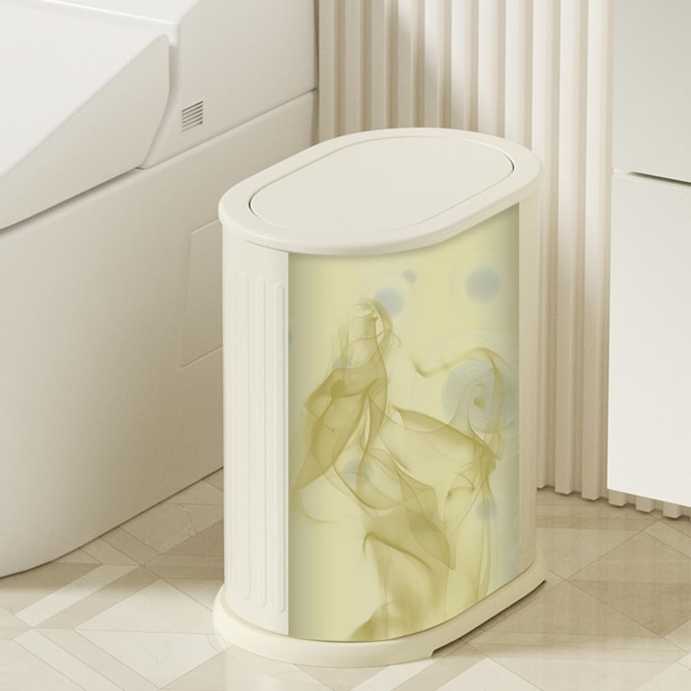 Steel Small Bathroom Trash Can with Lid Press Top 9L/2.4 Gallon Dog Proof Wastebasket with Removable Liner Bucket,Slim Bathroom Garbage Can Bin Under Desk/Sink Bedroom,Living Room,Office,Diaper
