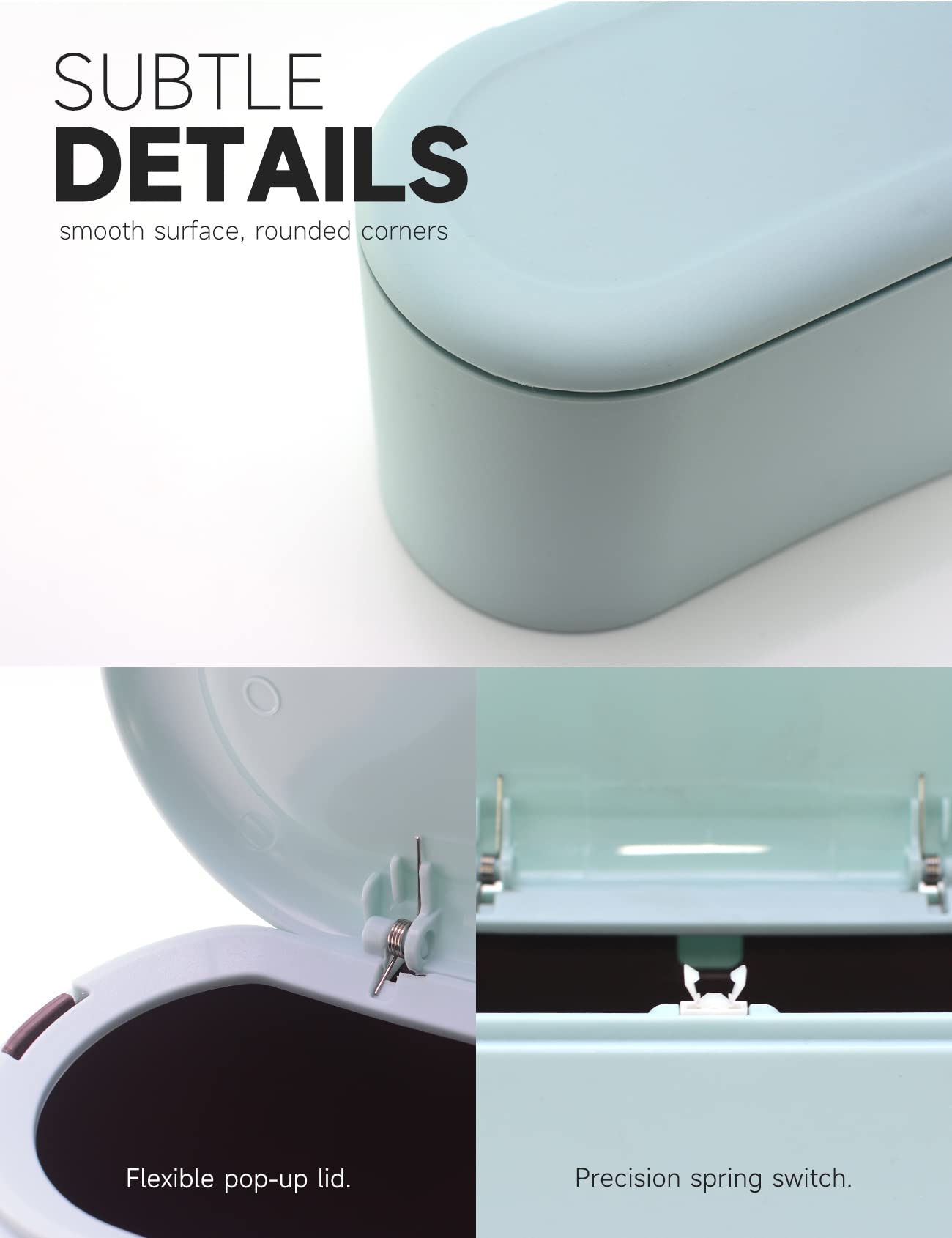MONGTINGLU Mini Trash Can with Lid Removable Small Garbage Can, Tiny Plastic Trash Bin, Pop Up Countertop Wastebasket, Counter Garbage Lint Bin (Light Blue)