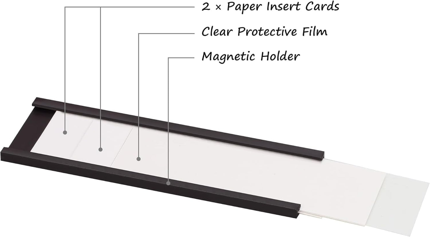 Realth C Channel Magnetic Label Holders 50 Pack 2'' x 5'' with Paper Inserts and Clear Plastic Protectors, Magnetic Data Card Holders File Cabinet Labels for Metal Racks and Shelves