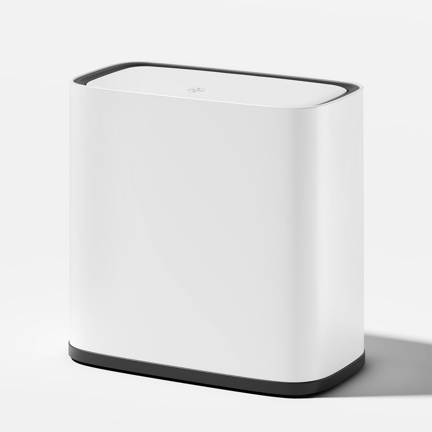 Bathroom Trash Can, 2.1 Gallon Small Slim Garbage Can with Lid and Wheels, Air-Press Bag Expander & Inner Bucket, White Plastic Waste Basket Dog Proof for Kitchen, Office, Bedroom, Garbage Trash Bin