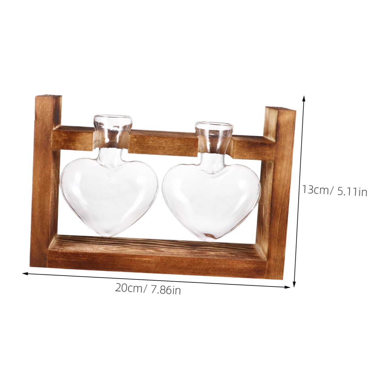 Ciieeo 2Pcs Heart Shaped Glass Hydroponics Planter with Retro Wooden Rack Temperature Resistant Vase for Flower Arrangement and Indoor Plant Propagation Decorative Terrarium for Home
