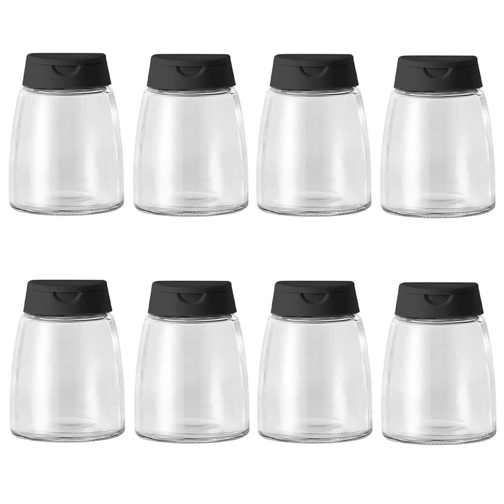 Glass Spice Jars, Double Lids Seasoning Shakers Glass Bottles Spice Shakers Sifter Barbecue Salt & Pepper Shaker Container (8PCS)