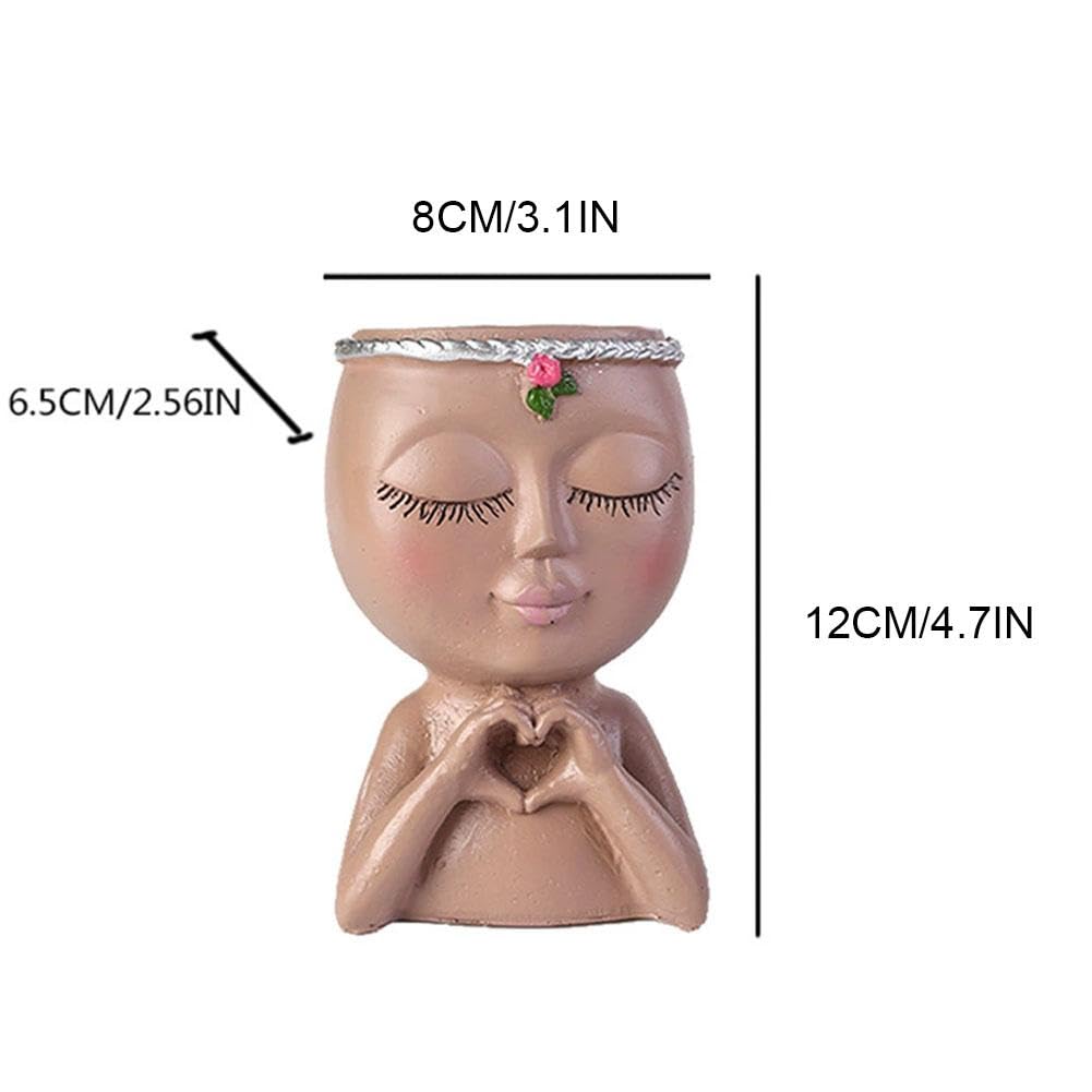 Face Planter, Head Planter, Resin Head Planters for Indoor Plants, Cute Flower Pots with Drainage, Girl Heads Flower Pots, Decorative Makeup Brush Holder Gardening Gifts for Women Mom (Coffee)