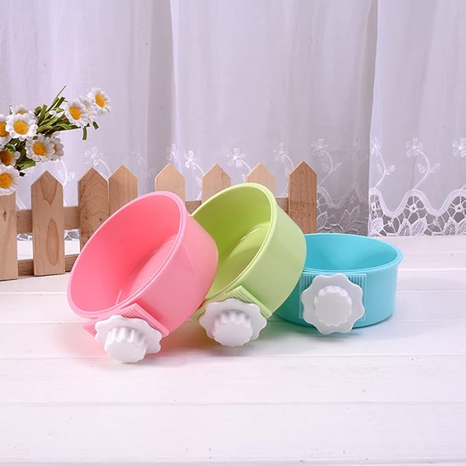 Crate Dog Bowl,Removable Stainless Steel Water Food Feeder Bowls Crate Coop Cup,Pet Cage Bowls with Bolt Holder for Cat, Puppy, Birds, Rats, Rabbits Small Animals ((Green+Pink) Round, Samll)