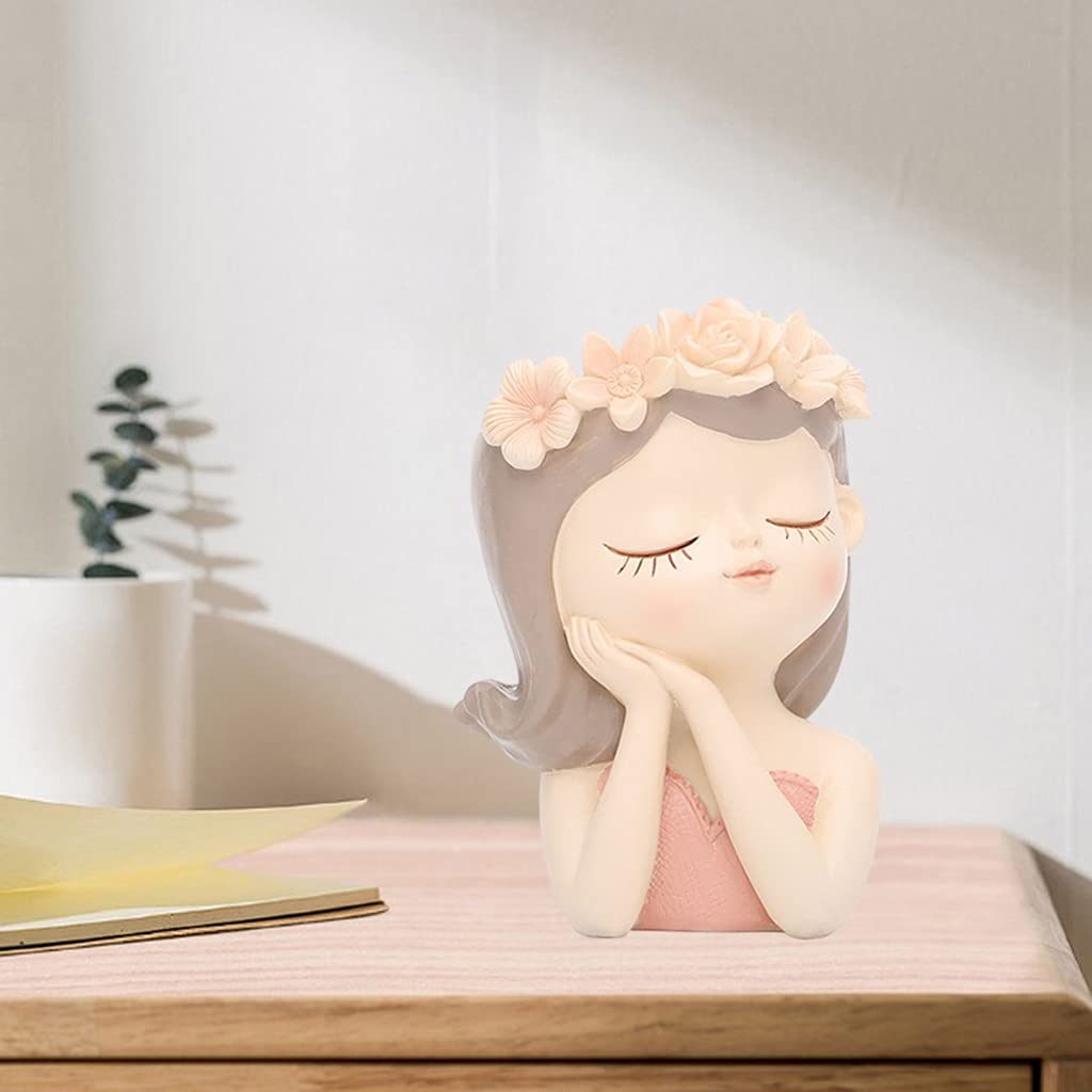 Easnea Girl Head Face Plant Pots Elegant Women Bust Flower Vases Succulent Cactus Planter Pots Indoor Living Room Home Office Desktop Decor - 8x7x11cm 8x7x11cm