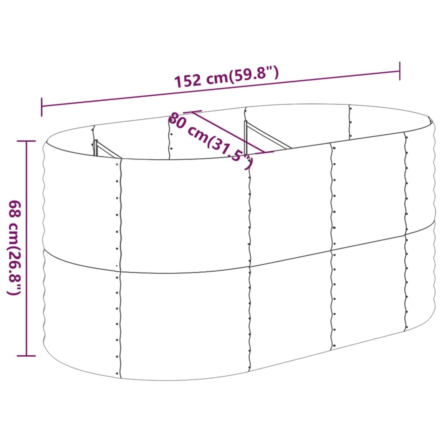 Yolola Raised Bed Metal Large Raised Bed Made of Metal Raised Bed for Garden, Snail Protection, Raised Bed Weatherproof Raised Bed for Garden, Plants, Garden Herbs, Outdoor, 152 x 80 x 68 cm, Grey