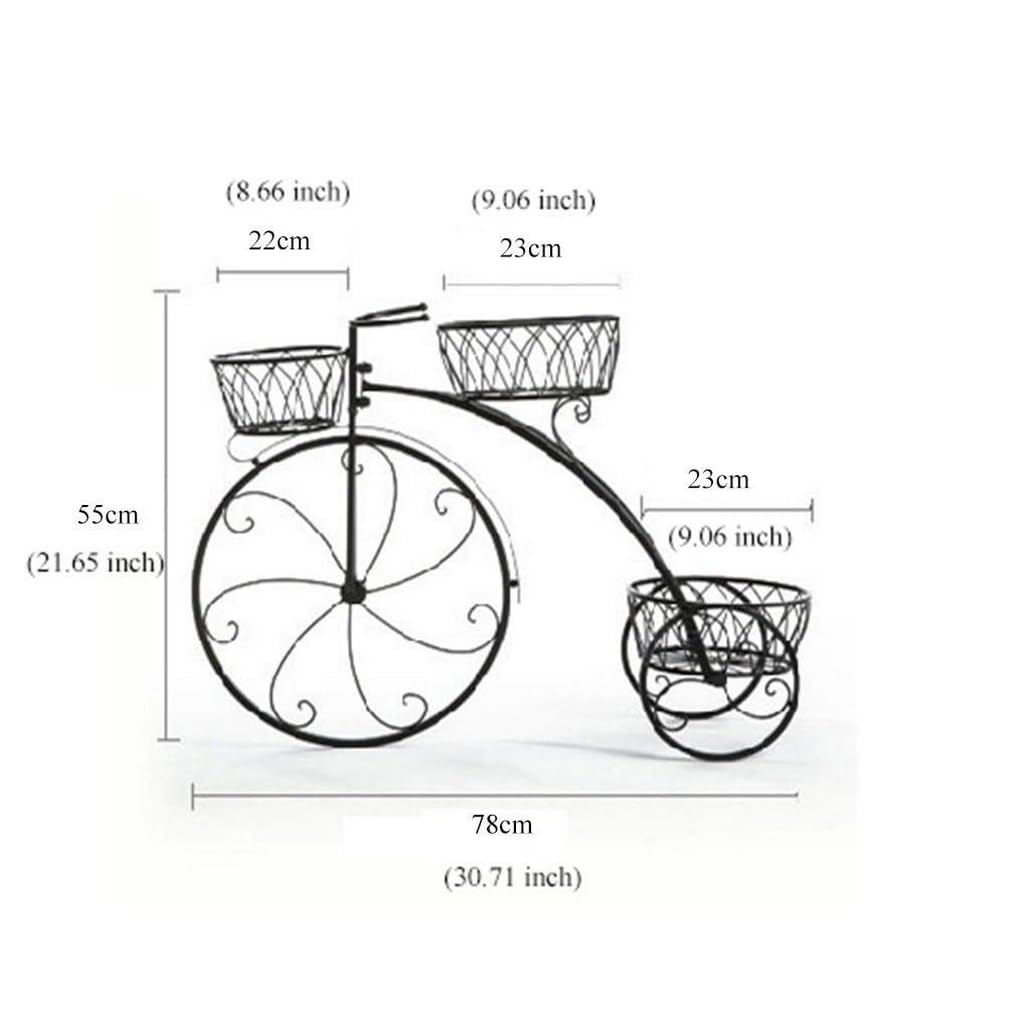 Wrought Iron Bicycle Home Garden Decor Iron Plant StandPlant Flower Pot Stand Flower Stand 3 Tiered Small Bicycle Display Rack Stand Holds for Garden Patio White