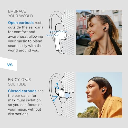Sennheiser ACCENTUM Open Wireless Earbuds - Open Ear Buds Design, Dynamic Sound & Bluetooth 5.3, IPX4 Splash Protection, 28 Hours Battery Life, USB-C Charging Case, Music, Phone Calls, Travel, Black