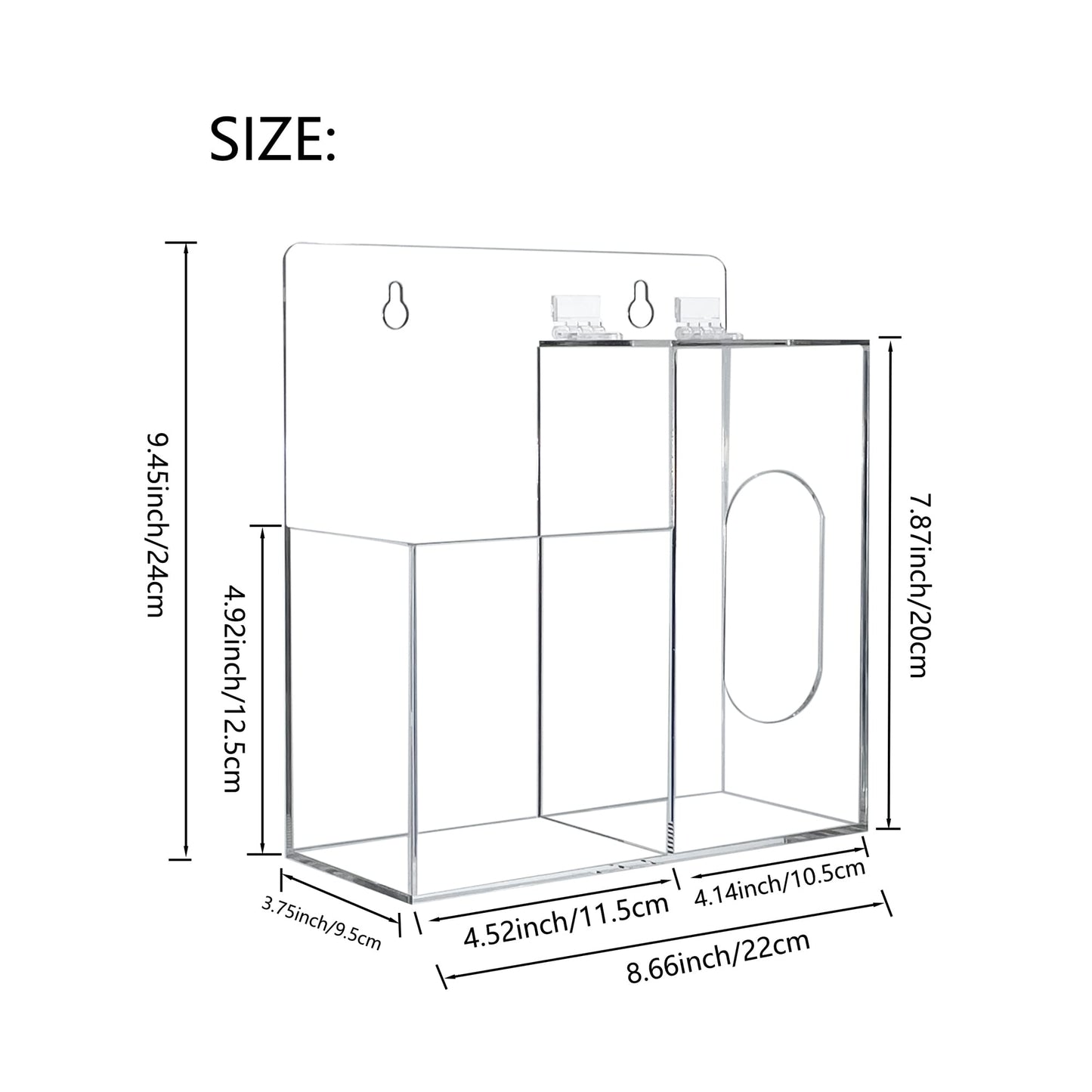 Koemehr Mask Dispenser and Hand Sanitizer Acrylic Mask Storage Box Holder Stand Wall Mount or Countertop,Hygiene Station with 2 Compartment Clear Box for Home,Office,Car