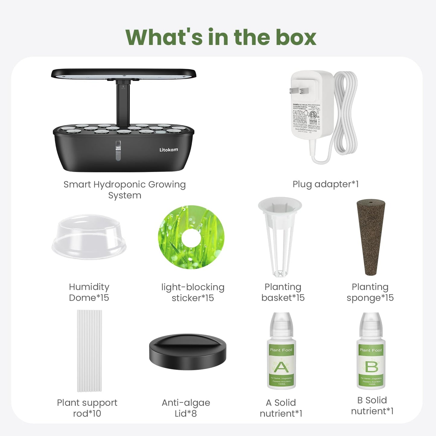 litokam Hydroponics Growing System Kit, 15 Pods Indoor Herb Garden with Smart APP & Quiet Pump, 24W LED Light, Auto Timer, Perfect Indoor Garden for Herbs, Vegetables & Flowers, Ideal for Plant Lovers
