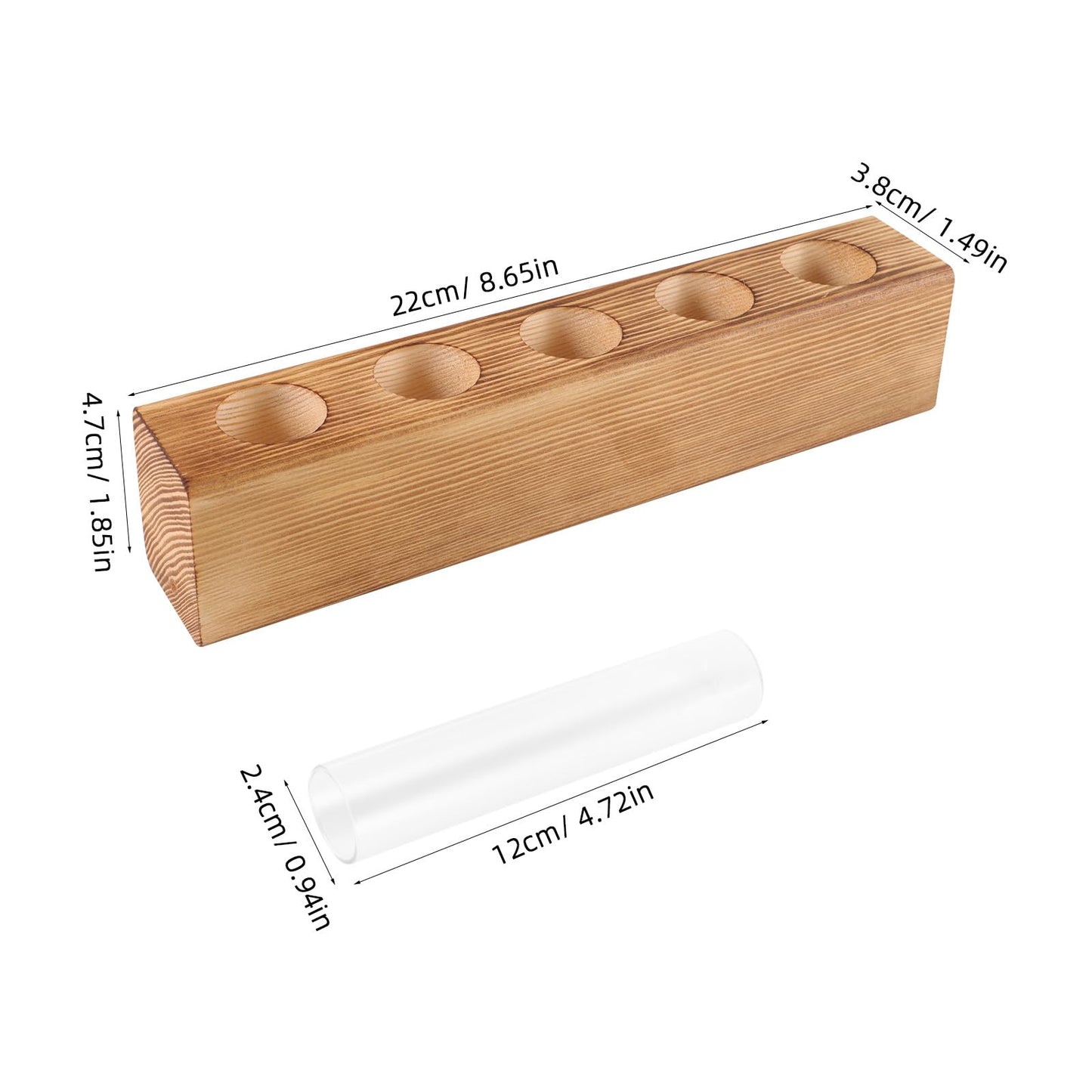 BESPORTBLE Hydroponic Glass Vase with 5-Hole Wooden Stand, Indoor Plant Terrarium for Desktop Decor and Air Plant Propagation, Creative Home Garden Holder