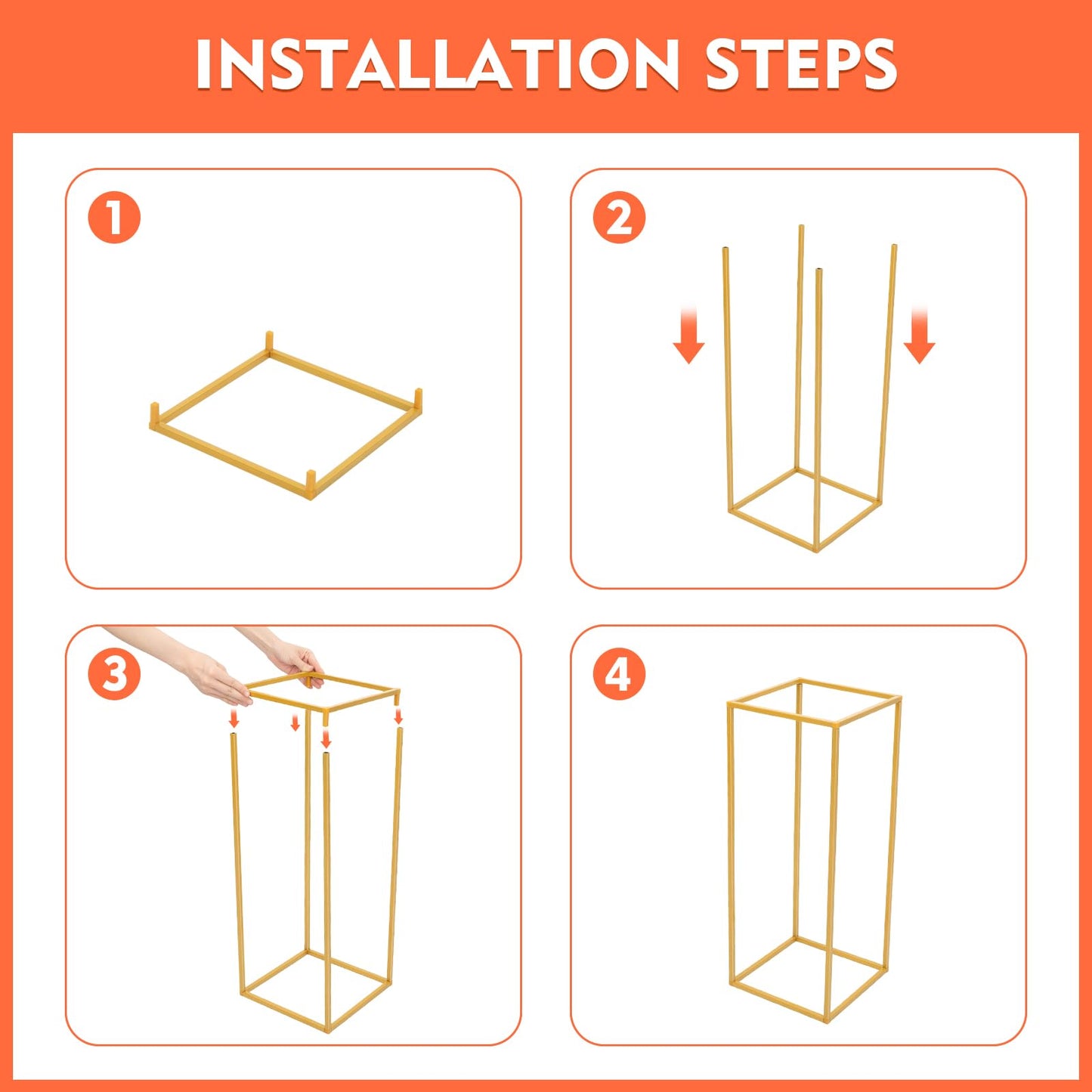 Kangten 10pcs Wedding Flower Stand Column - Geometric Metal Gold Centerpieces Vase for Tables - Rectangular Flower Display Rack for Valentine's Day Wedding Party Table Decoration Supply