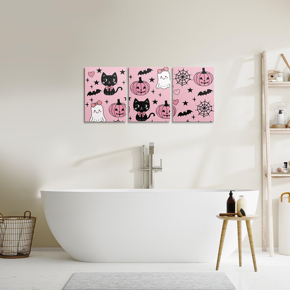 jejeloiu Halloween Decor Kids Canvas Wall Art for Living Room Bedroom Cartoon Ghost Picture Wall Decor for Bathroom Black Cat Boys Girls Artwork Posters Pumpkins Painting 12"x16"x 3Pcs