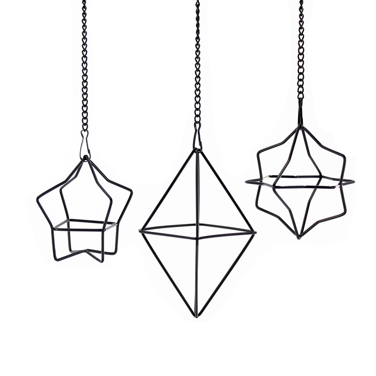 libproqia Geometric Air Plant Hanger 6 Pack Black Metal, 3 Shapes & 2 Sizes with Detachable Chains, Modern Himmeli Wall Hanging Planter for Tillandsia Indoor Home Decor