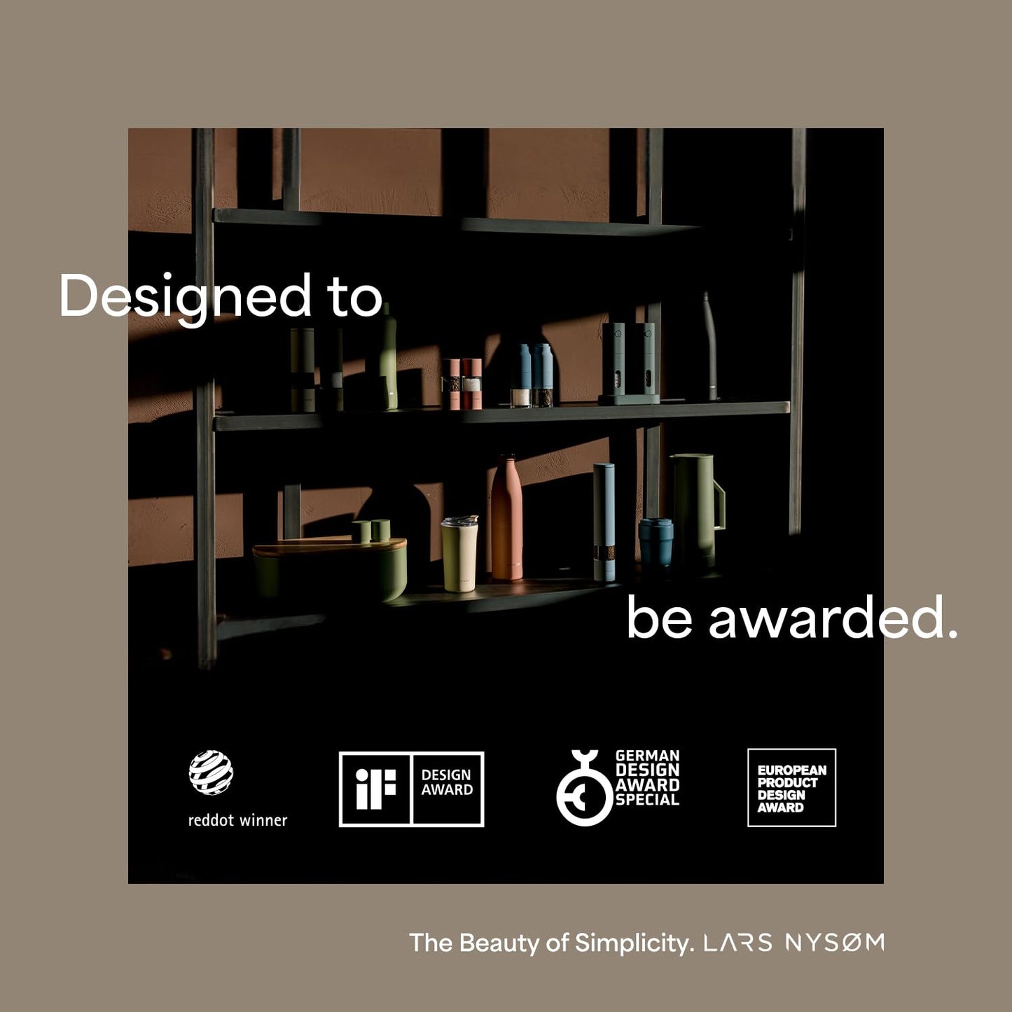 LARS NYSØM Mini Salt and Pepper Shakers Set | Stainless Steel Salt and Pepper Shakers with Modern Minimalist Design, Easy Refill, Small Size (Brown/Beige)