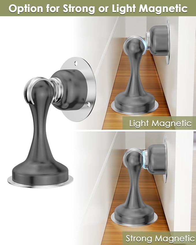 Door Stoppers Magnetic Door Catch, Stainless Steel Magnetic Door Stop 2 Pack, Double-Sided Adhesive Tape, No Drilling, Screws for Stronger Mount, Holder Your Door Open for Wide Doors