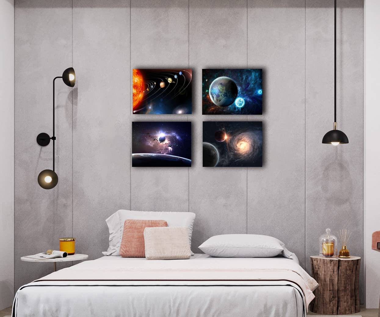 Universe Starry Sky Wall Art Outer Space Planet Wall Art Canvas Decoration Painting,for Bedroom, Lvingroom, Bathroom Decor ,Posters for Kids, Boys or Girls Room ,29x38cmx4pcs,Framed