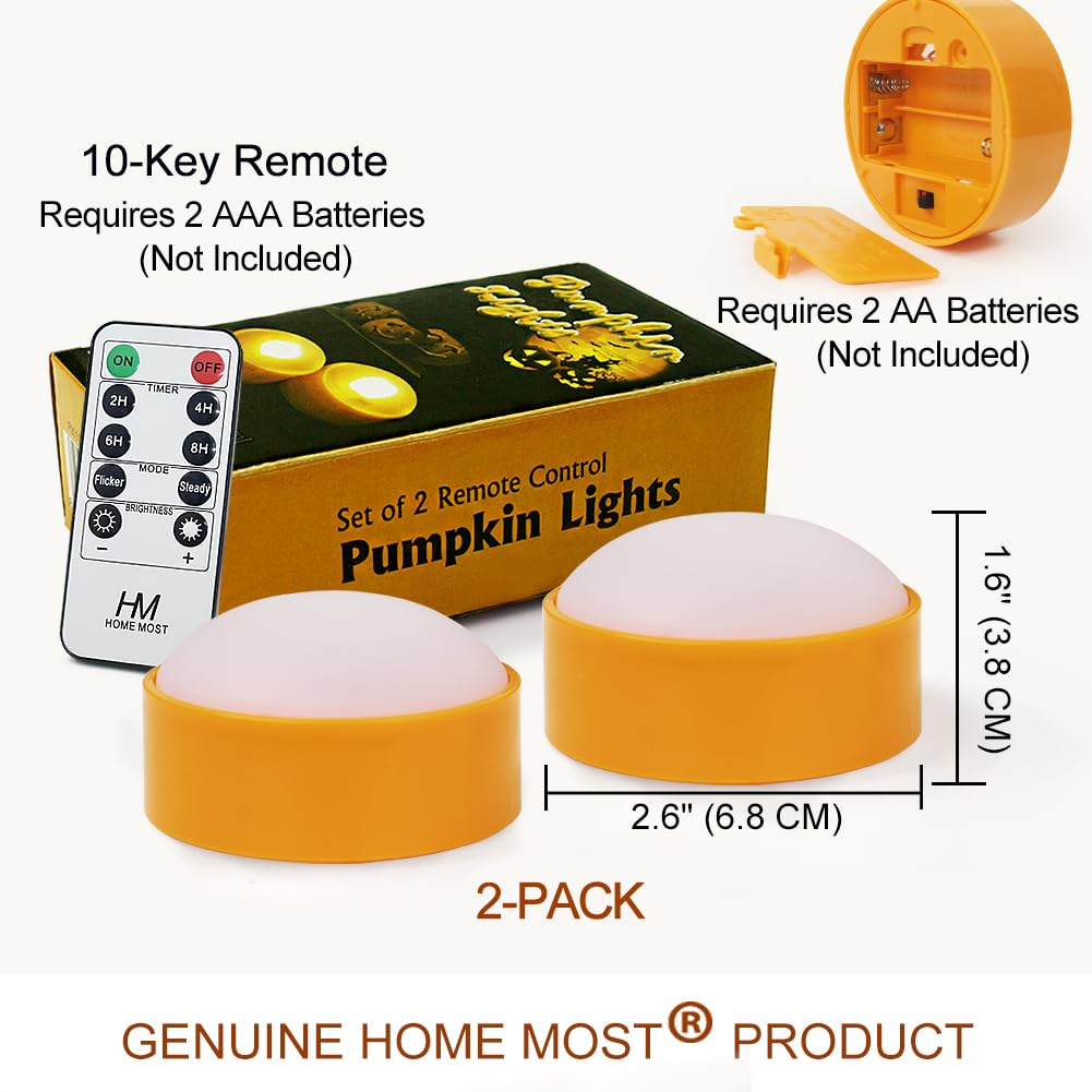 HOME MOST 2-Pack Halloween Pumpkin Lights with Remote/Timer - Orange Pumpkin Lights LED Battery Operated Halloween Decor - Jack-O-Lantern Outdoor Decorations