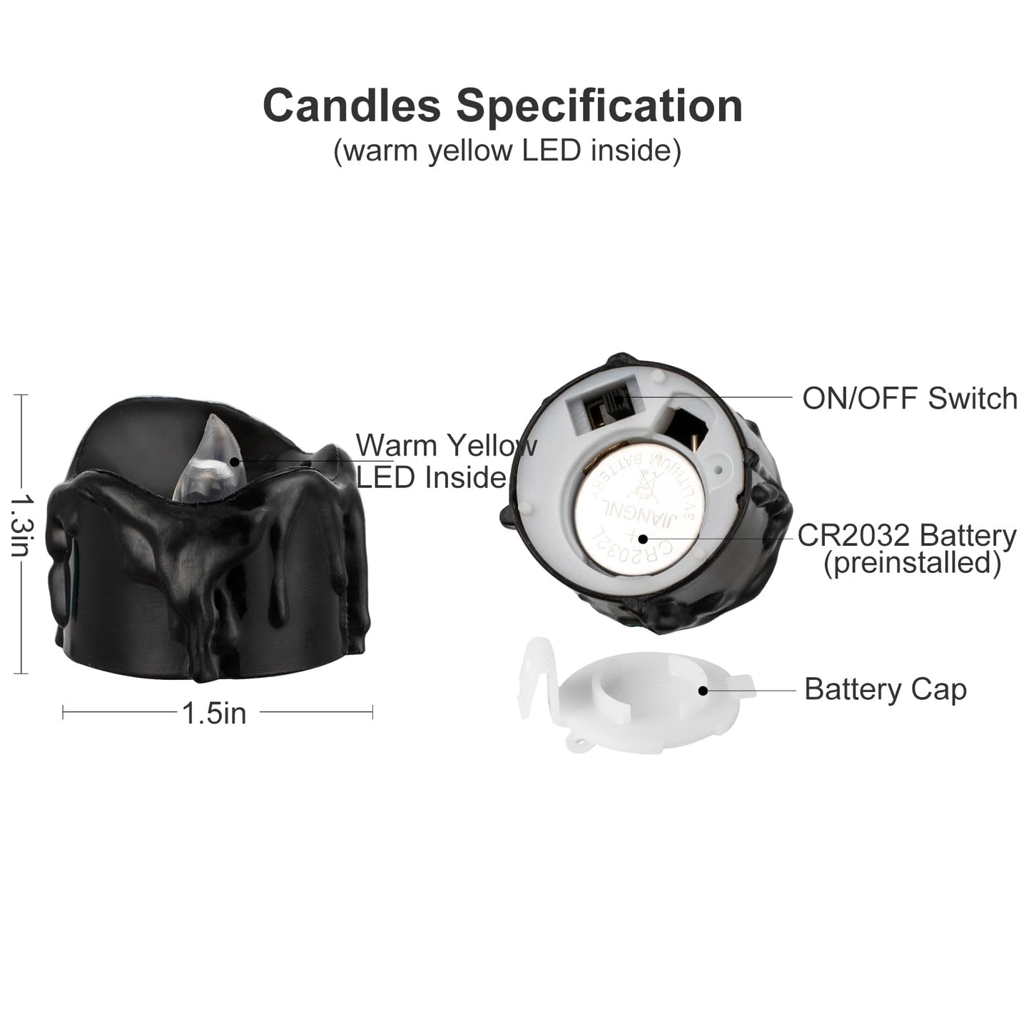 Windshell Black Tealight Candles with Auto 6H Timer (No Remote), Battery Operated LED Flameless Tea Lights with Melting Design, for Halloween Wedding Party, 12 Pack