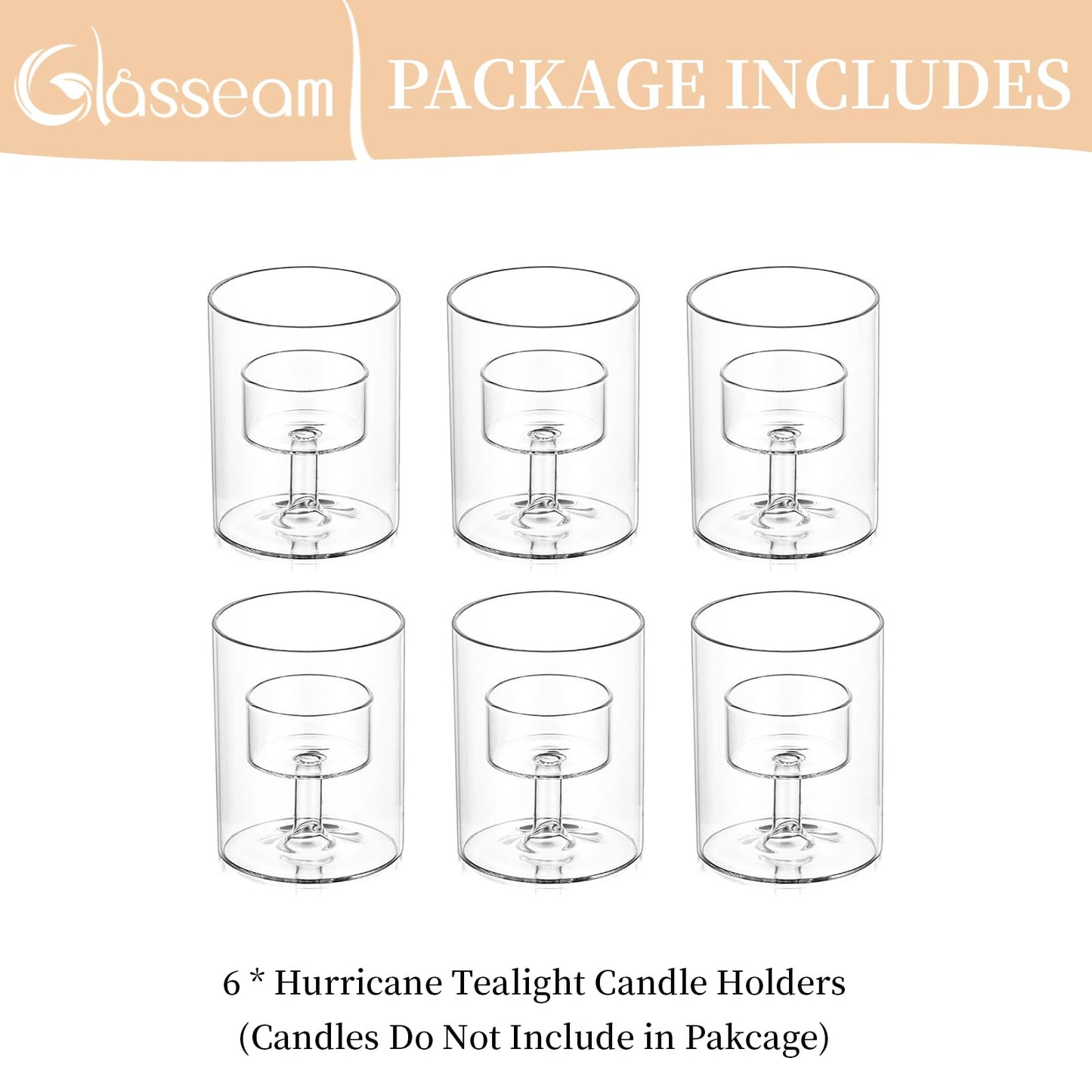 Glasseam Glass Tealight Candle Holder: Small Hurricane Cylinder Votive Holder Set of 6 Modern Table Centerpiece Wedding Christmas Party Decorations, 3.15