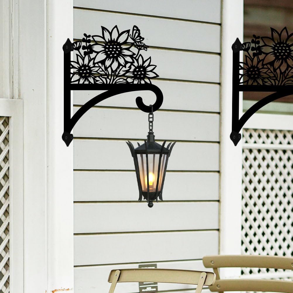 Peacoblue Iron Plant Hangers Hooks for Outdoor Indoor Hanging Plants Flower Fern Pots Lantern Bird Feeder Wind Chimes, 12"x15" Weather Resistant Metal Wall Holder for Porch Garden Farmhouse(Sunflower)