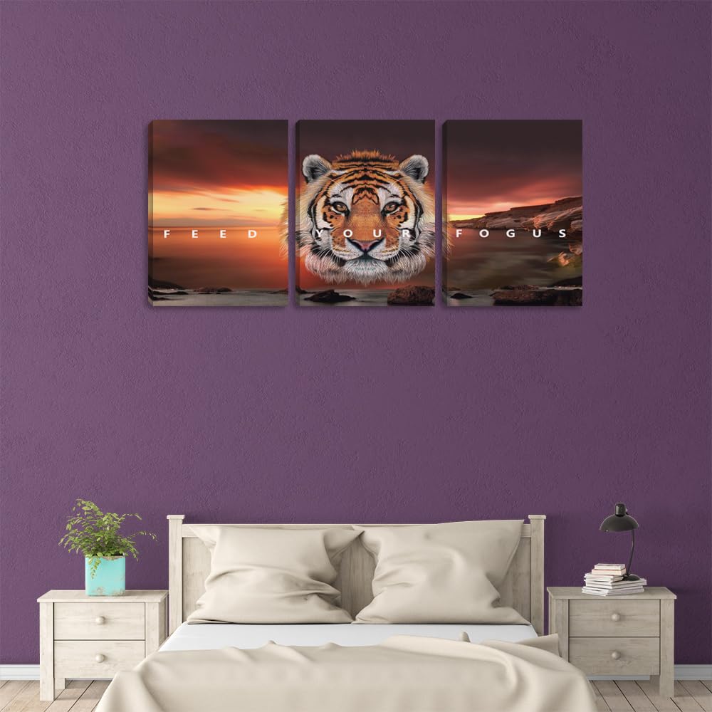 Motivational Wall Art Canvas Posters Prints 3 Pieces Yellow Tiger Wall Art Inspirational Entrepreneur Quote Office Wall Decor Canvas Art Motivation Painting Artwork Office Decoration(36''Wx 16''H)