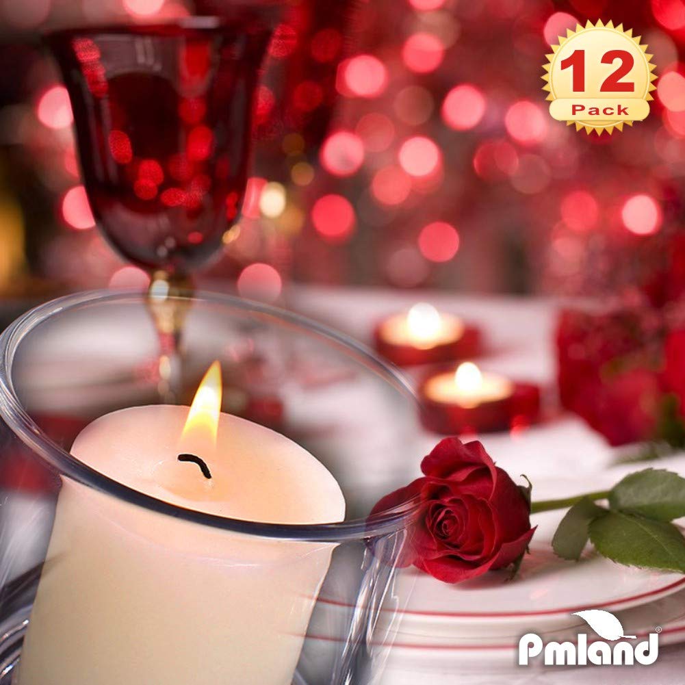 PMLAND Clear Glass Votive Candle Tealight Holders - Bulk Pack of 12