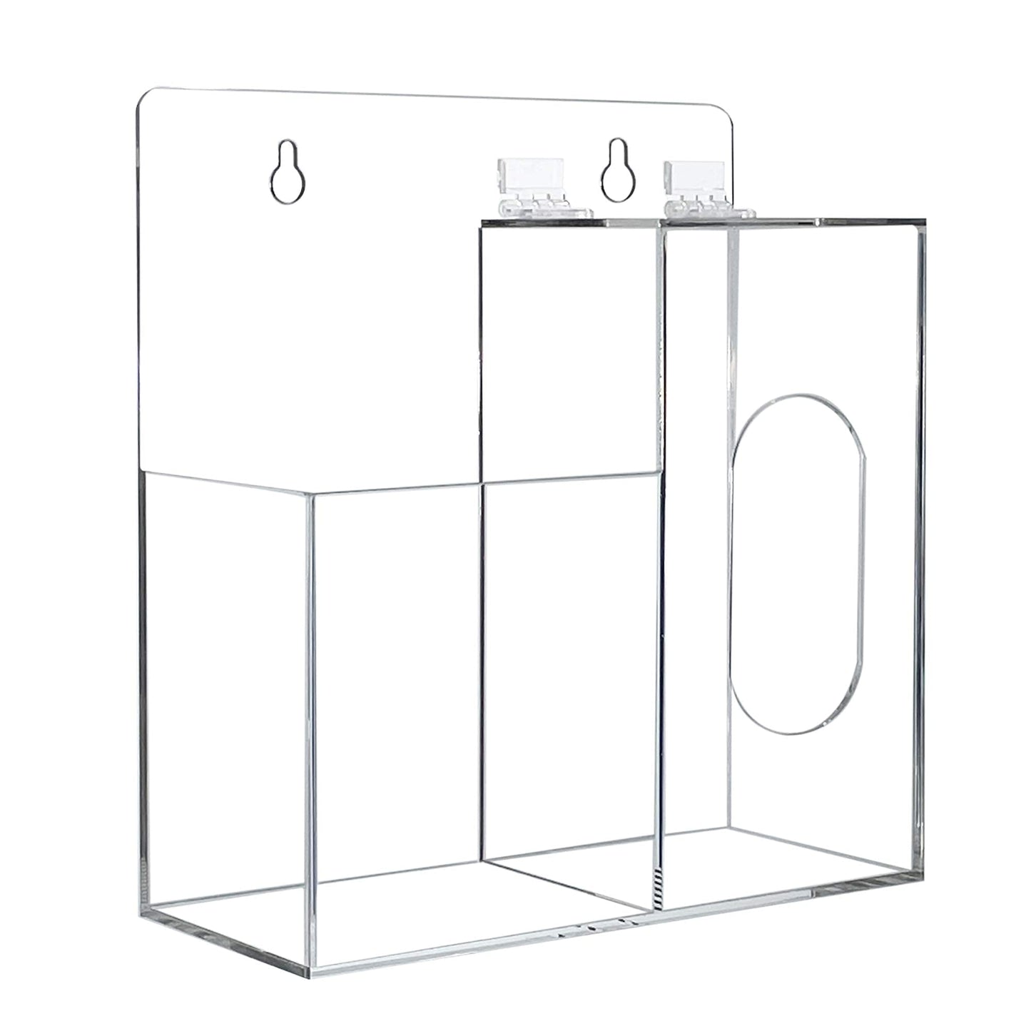 Aphbrada Acrylic Mask Dispenser & Hand Sanitizer Holder Stand Wall Mount or Countertop, Hygiene Station with 2 Compartment Clear Box Dispenser Holder for Face Masks, Gloves, Hairnets, Spray Bottle