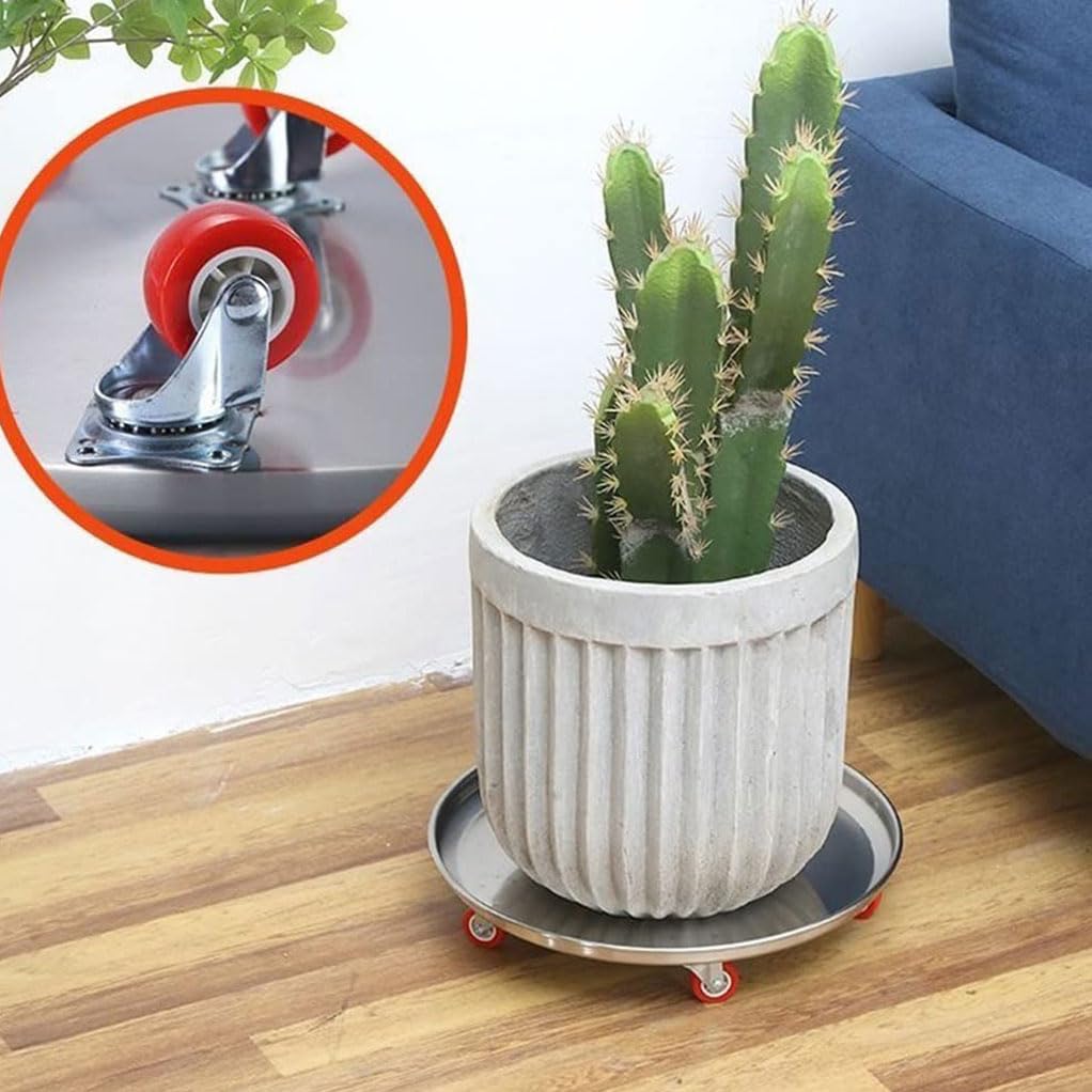 Klxeorser Stainless Steel Plant Caddy With Lockable Wheels Casters Heavy Duty, Round Outdoor Plant Stand Pot Trolley With Wheels Rolling Base, Planter Dolly for Flower Pot Mover 16"/420lb