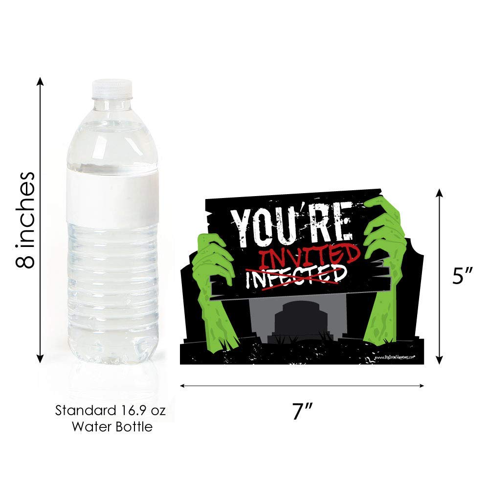 Big Dot of Happiness Zombie Zone - Shaped Fill-in Invitations - Halloween or Birthday Zombie Crawl Party Invitation Cards with Envelopes - Set of 12