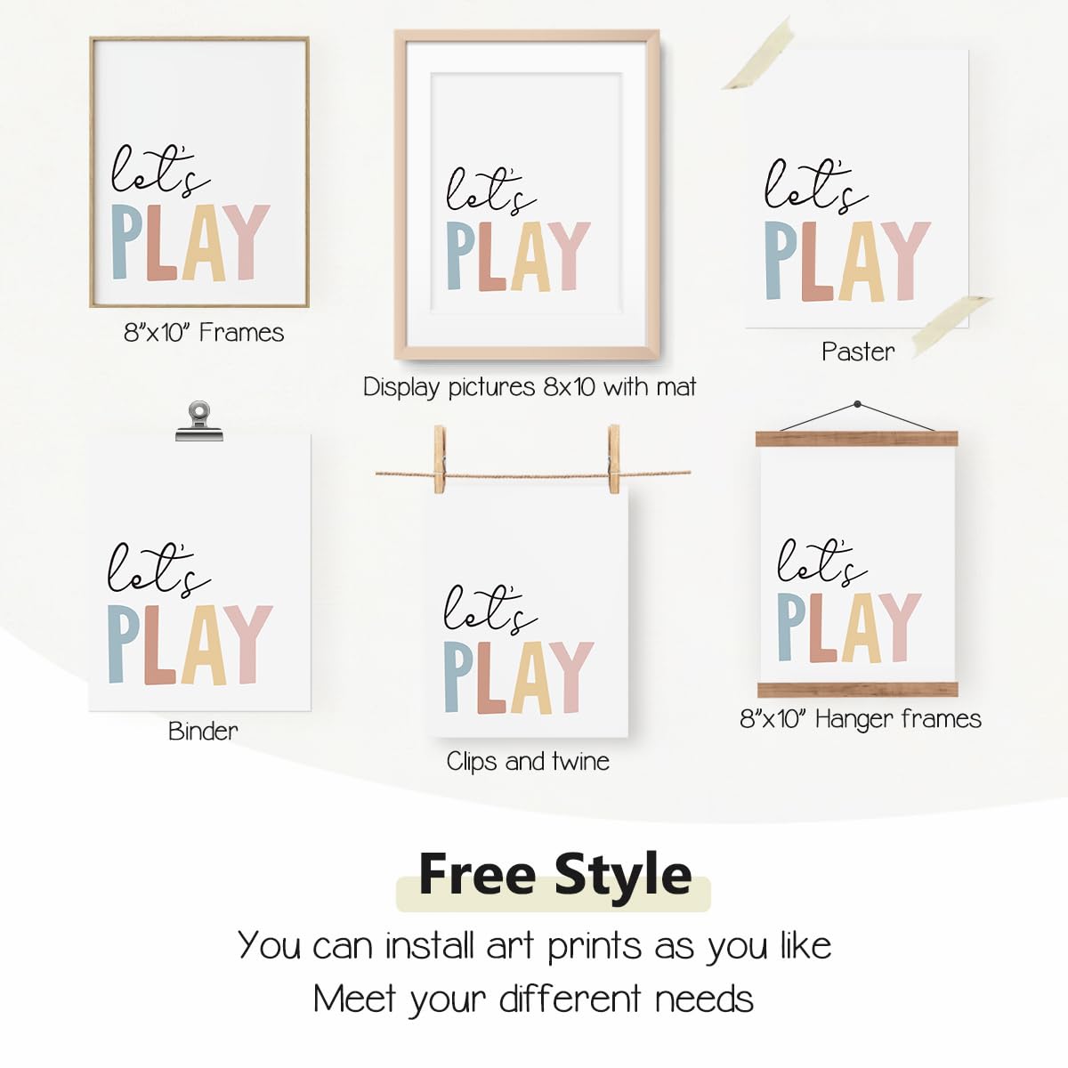 Let's Play Read Wall Art Set of 4,Educational Posters, Montessori Classroom Decor, Neutral Kids Decor,Alphabets Number Prints for Nursery Classroom Kids Room Toddler Playroom,8x10 Inch(Unframed)
