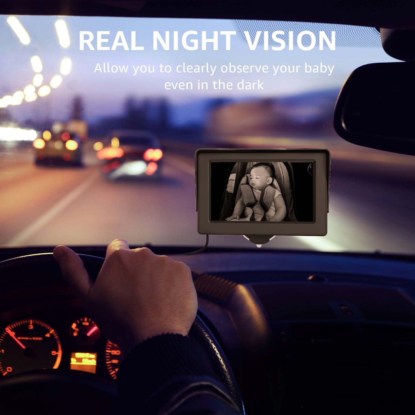GROWNSY Baby Car Camera, HD Display Baby Car Mirror with Night Vision Feature, 4.3 inch Baby Car Camera with Monitor Wide Clear View, Backseat Camera Rear Facing to Observe Babyโs Every Move
