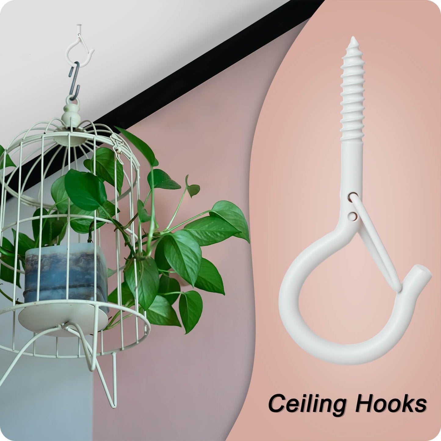 KULOLO Black Screw Hooks with Safety Lock 2.3" Rustproof Metal Ceiling Hooks for Hanging Plants, Baskets,String Lights & Outdoor Decor, 40LB Capacity (30, White)