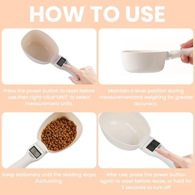 Digital Measuring Spoon Scale, Electronic Food Scoop with Conversion, Kitchen Adjustable Smart Weighing Cup for Home Cat Dog Pet, Cooking Tool Baking Gadgets in Grams with Lcd Screen(#A-1pc)