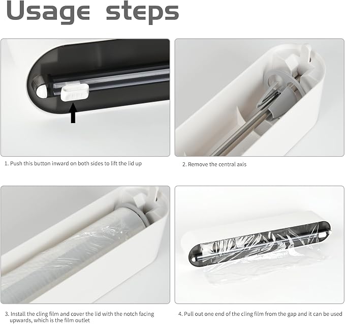 Magnetic Plastic Wrap Dispenser with Cutter, No-Drill Wall Mount Aluminum Foil Holder with Slide Cutter, Cuts Aluminum Foil, Saran Wrap, Cling Wrap, Wax Paper (Grey-Plastic)